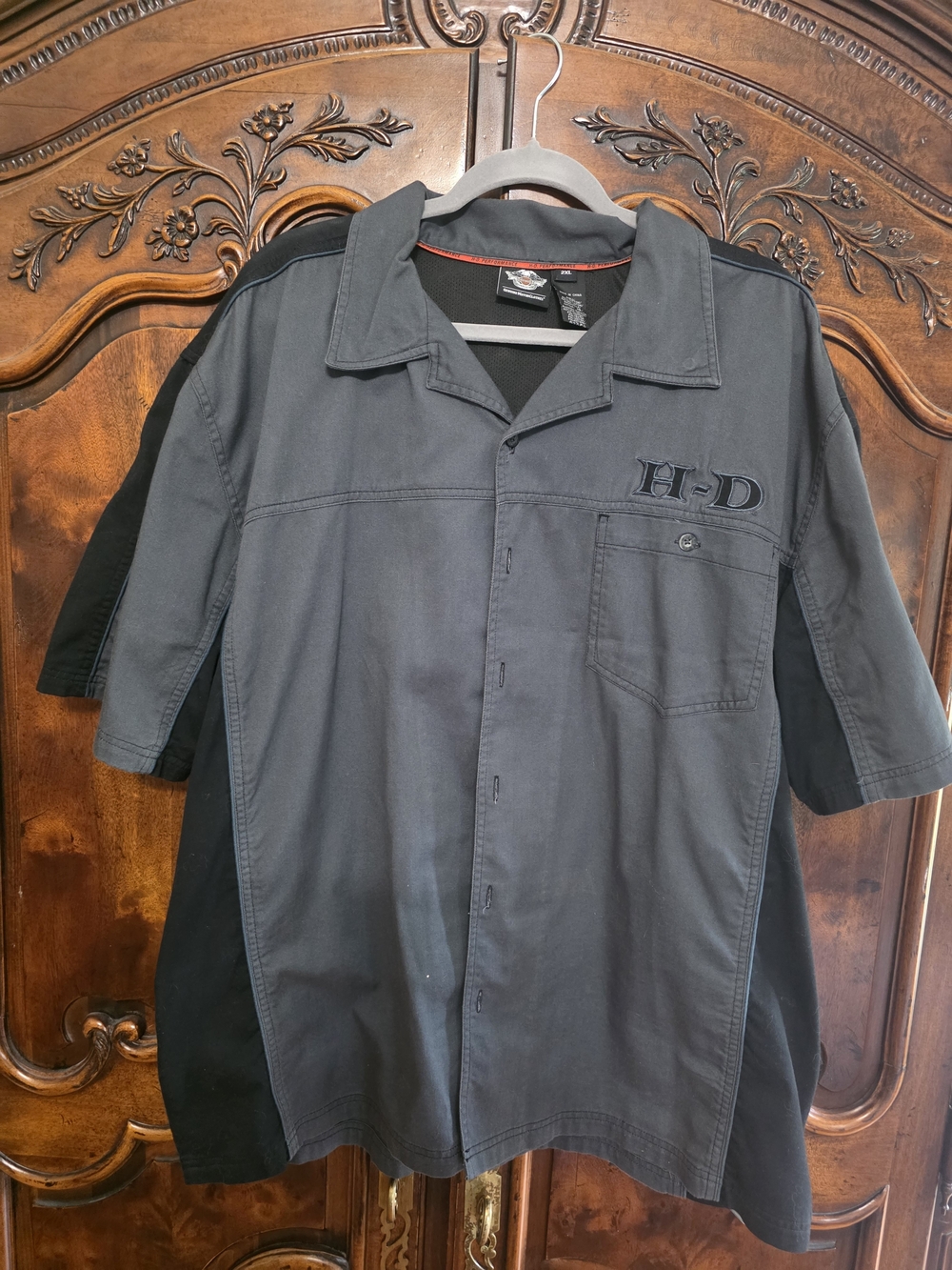Harley-Davidson Gray and Black Short-Sleeve Button Front Work Shirt